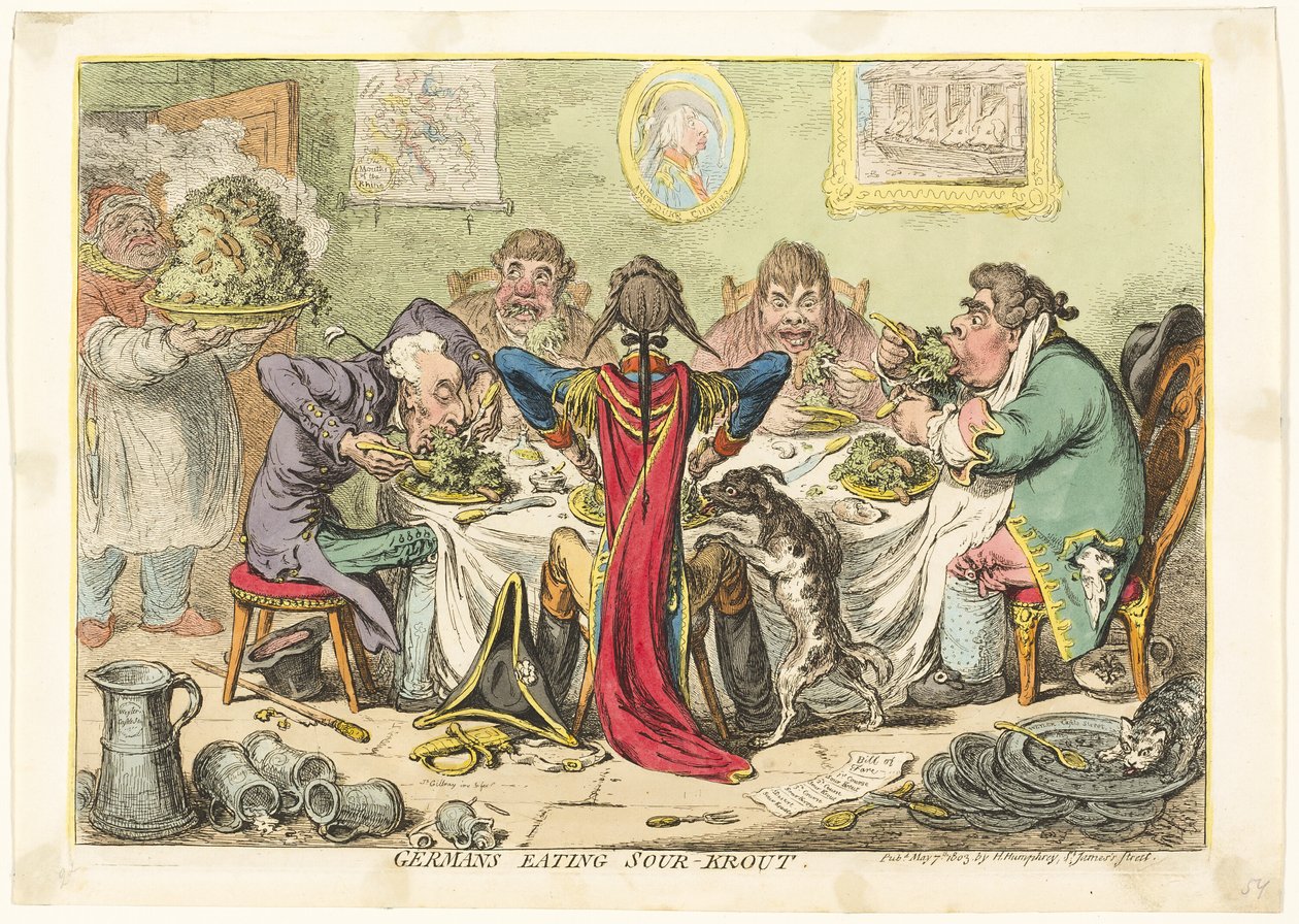 Saksalaiset syövät hapankruuttia tekijältä James Gillray