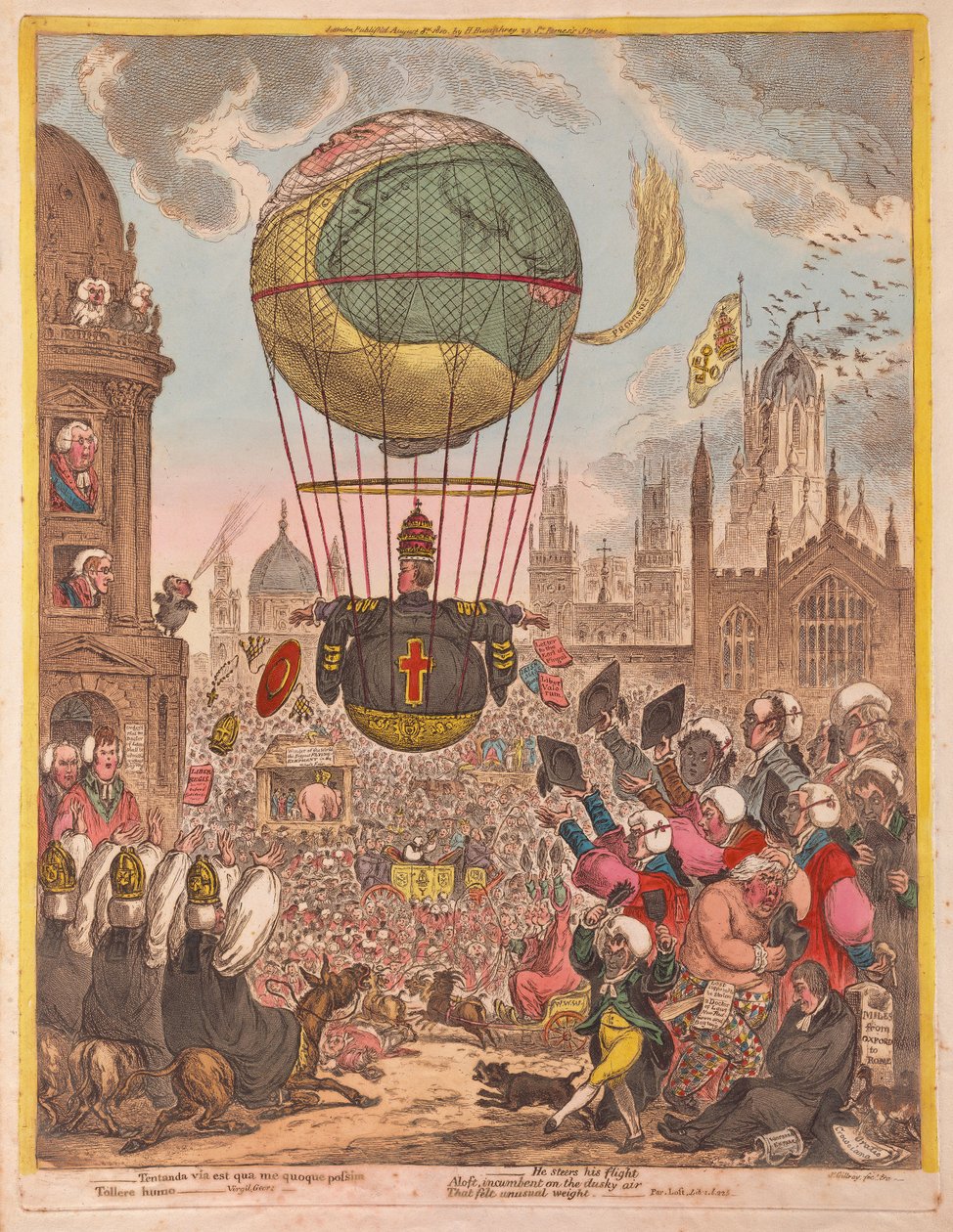 Hän ohjaa lentoaan, pubia. 1810 (käsinvärinen kaiverrus) tekijältä James Gillray