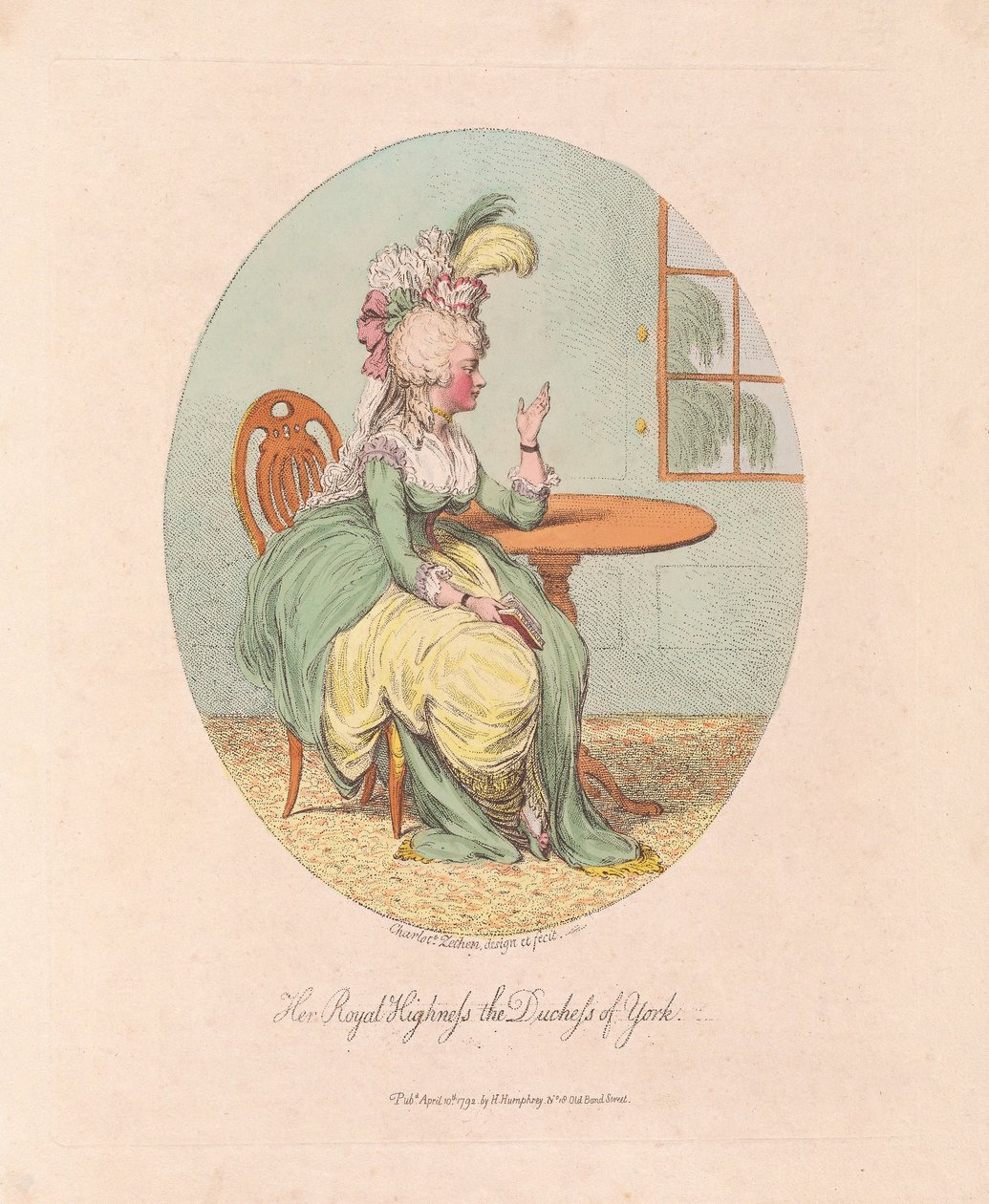 Hänen kuninkaallinen korkeutensa Yorkin herttuatar, pubi. 1792 (käsinvärinen kaiverrus) tekijältä James Gillray