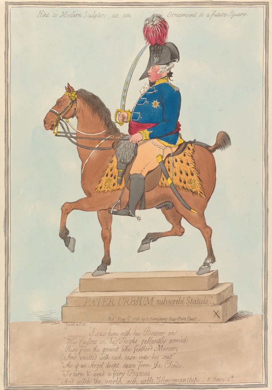 Vihje nykyajan kuvanveistäjille tulevan aukion koristeeksi tekijältä James Gillray
