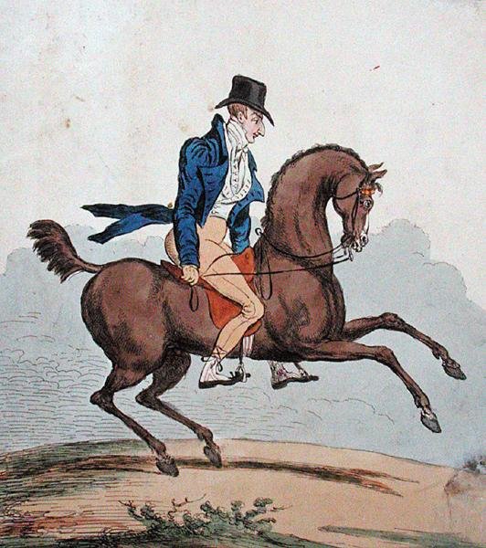 "Kuinka murtaudun omaan hevoseni!" julkaissut Hannah Humphrey vuonna 1803 (käsinvärinen etsaus) tekijältä James Gillray