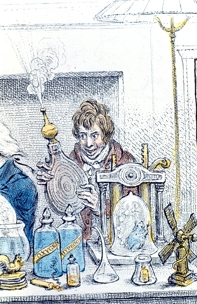 Humphry Davy, brittiläinen kemisti ja keksijä, 1802 tekijältä James Gillray