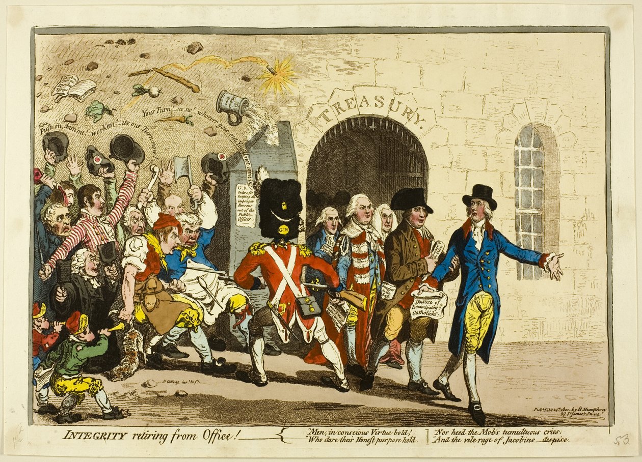 Rehellisyys Eläkkeelle siirtyminen virasta tekijältä James Gillray