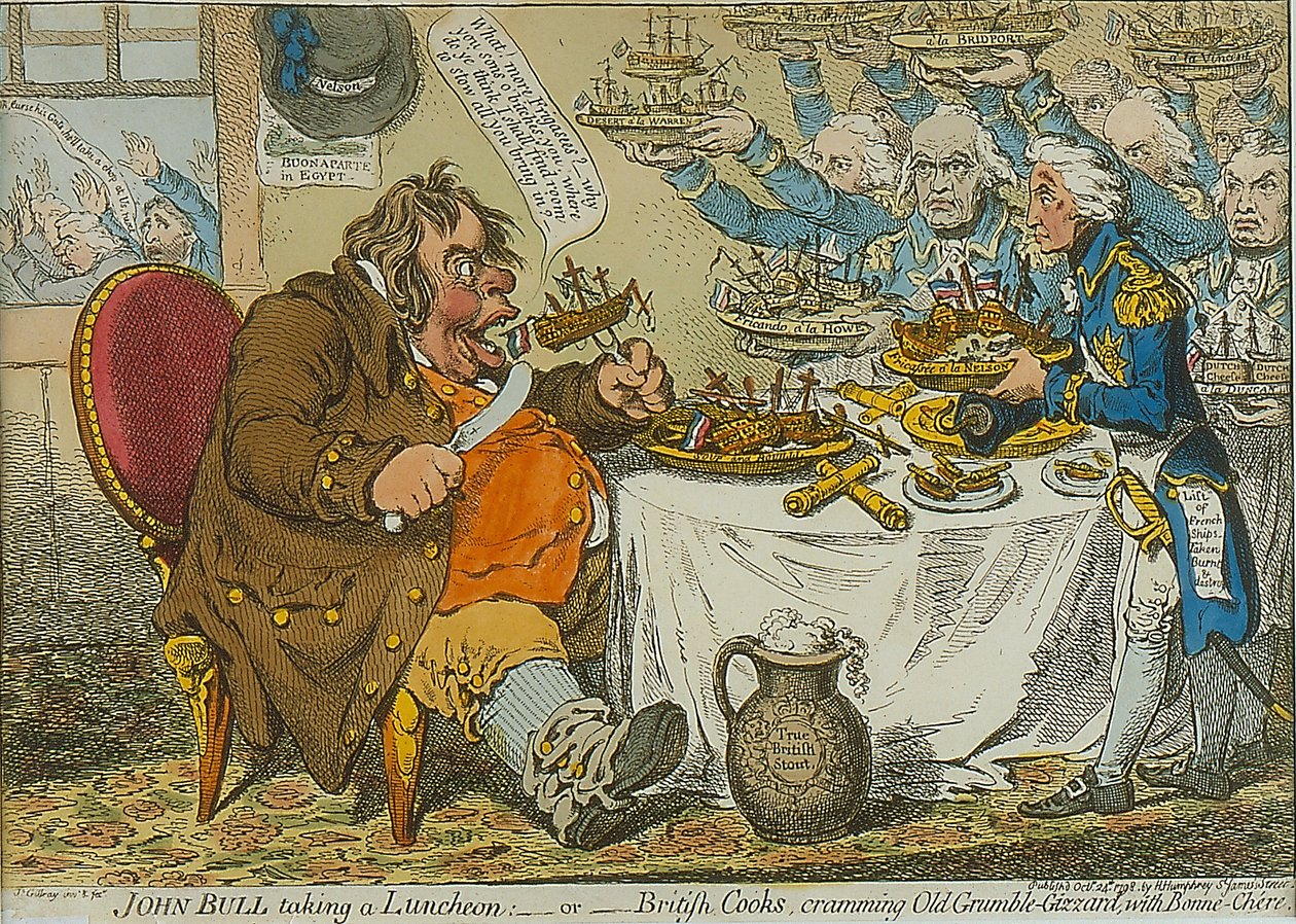 John Bull lounaalla, 1798 (värillinen etsaus) tekijältä James Gillray