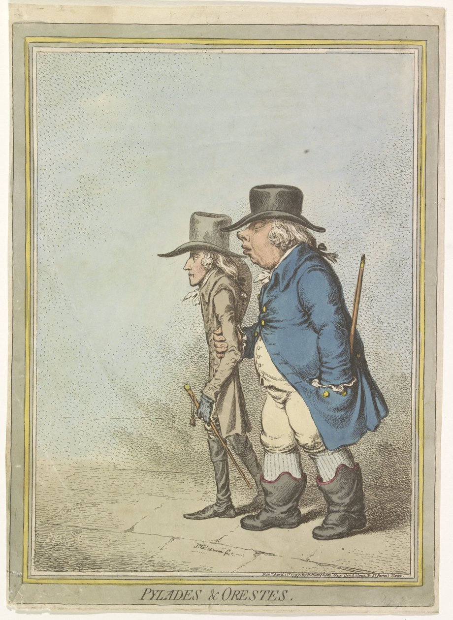 Karikatyyri William V:stä, 1797 Pylades & Orestes (otsikko esineessä) tekijältä James Gillray