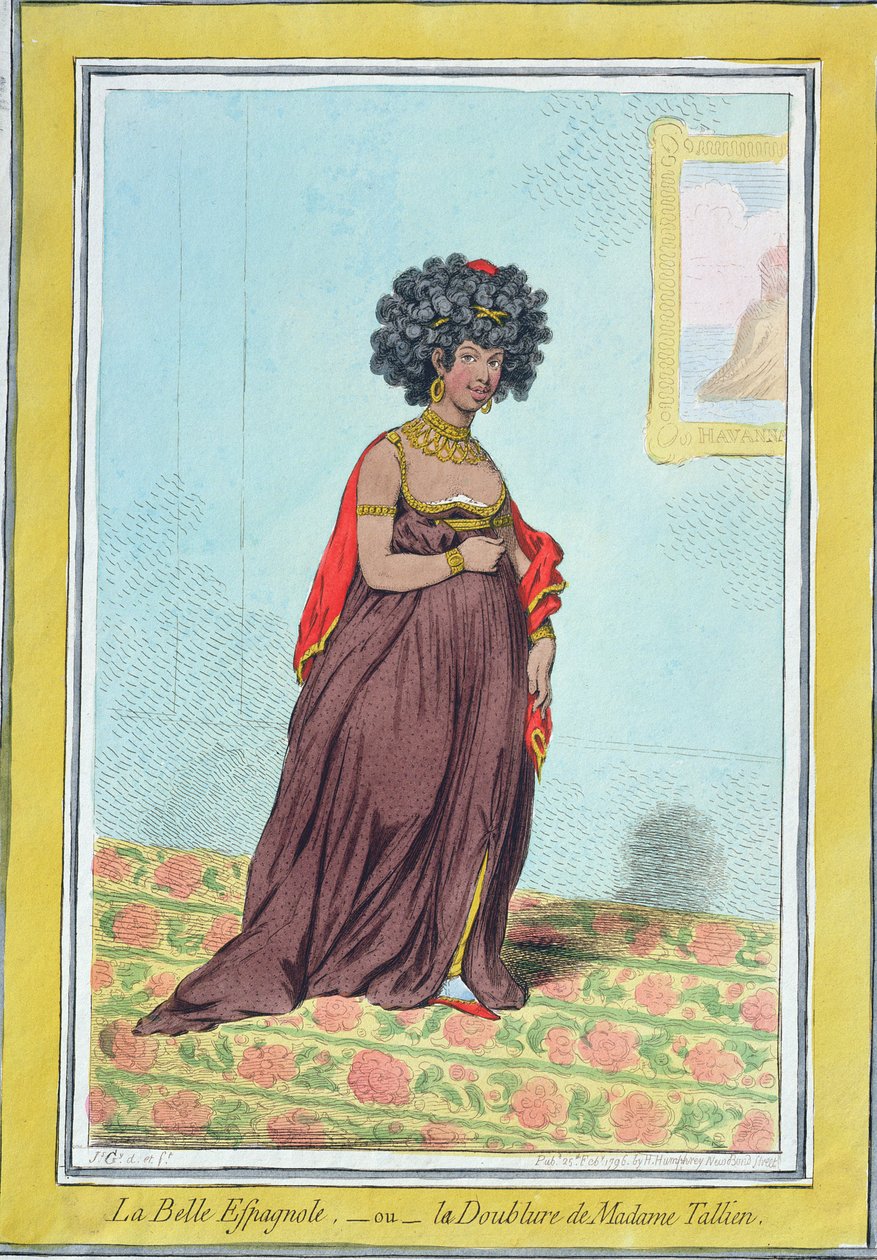 La Belle Espagnole tai La Doublure de Madame Tallien (1773-1835), julkaissut Hannah Humphrey vuonna 1796 (käsinvärinen etsaus) tekijältä James Gillray