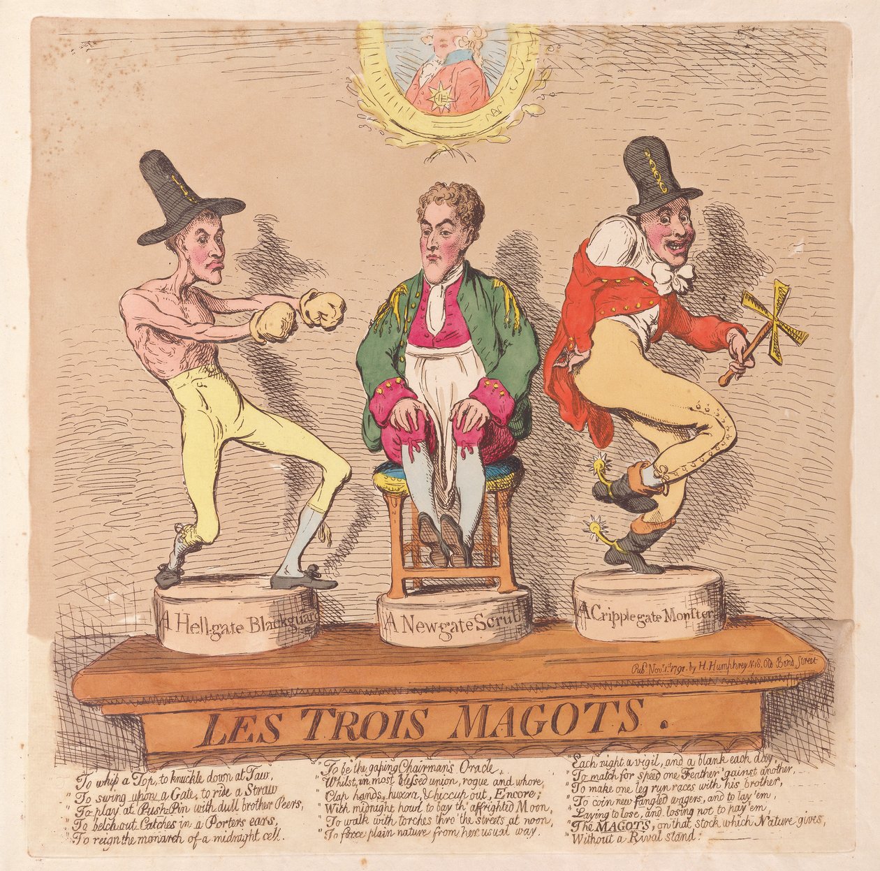 Les Trois Magots, pub. 1791 (käsinvärinen kaiverrus) tekijältä James Gillray