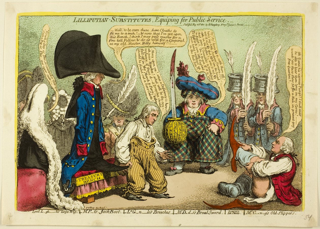 Lilliputin sijaiset, varustautuminen julkiseen palveluun tekijältä James Gillray