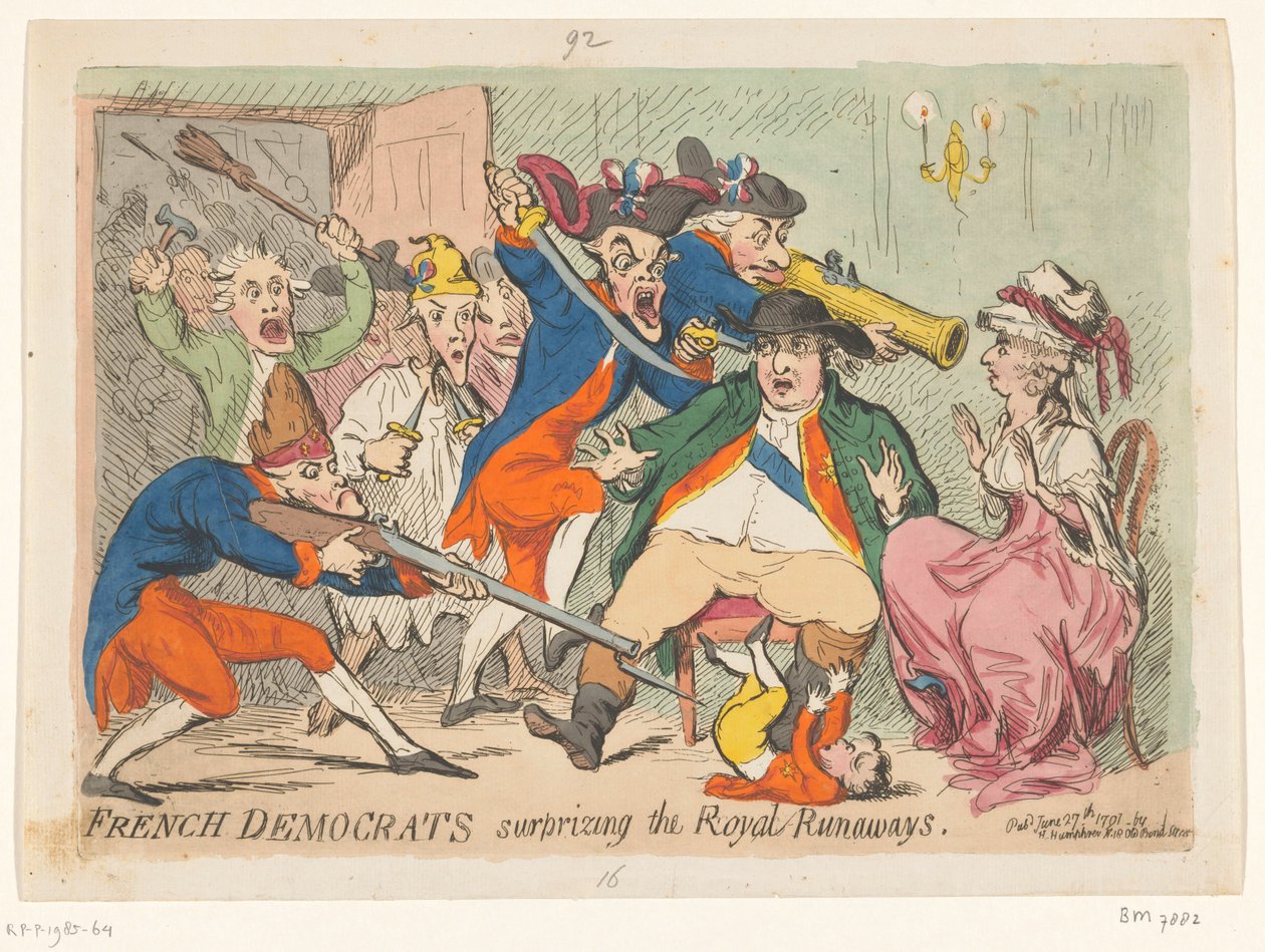 Ludvig XVI ja Marie Antoinette jäivät kiinni lennosta, 1791 Ranskalaiset demokraatit yllättivät Royal Runaways tekijältä James Gillray
