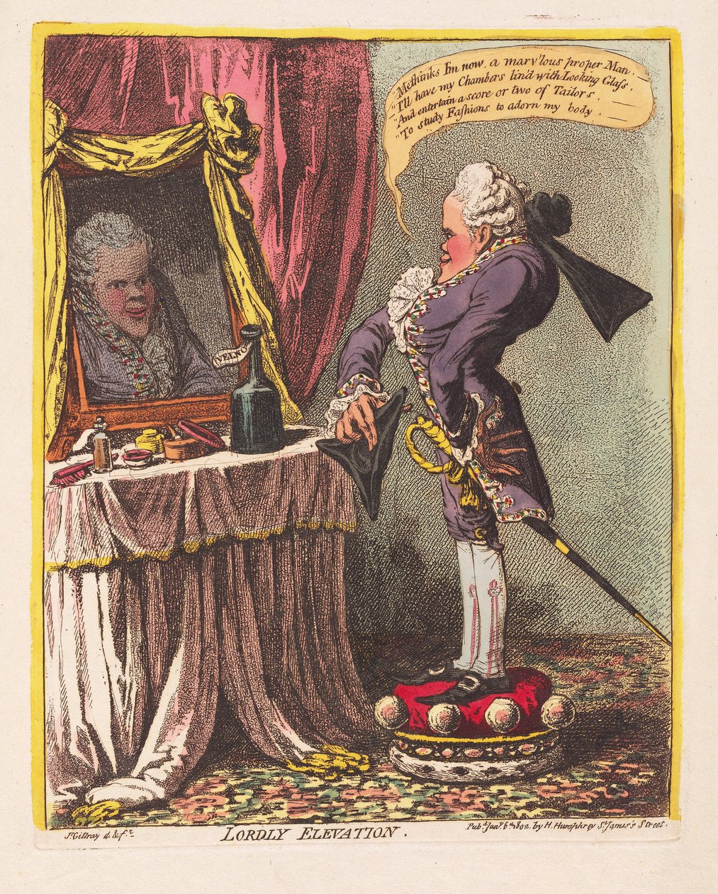 Lordly Elevation, pubi. 1802 (käsinvärinen kaiverrus) tekijältä James Gillray