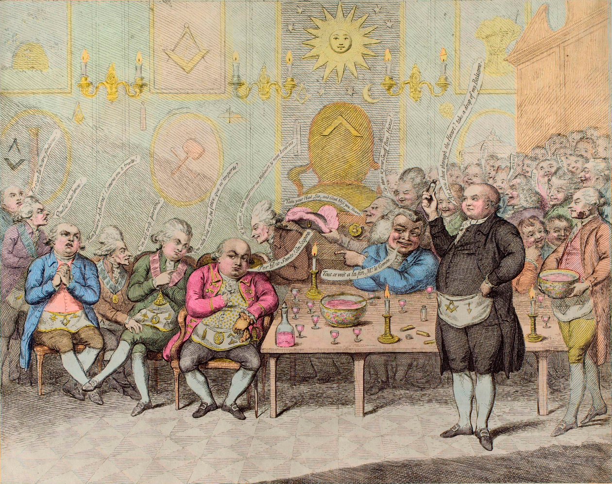 Maconic Anekdootti / Vapaamuurarien anedcote - kirjoittanut James Gillray (1757-1815) - Englantilainen sarjakuva kreivi Cagliostroa vastaan ​​(Alessandro, Cagliostron kreivi (Giuseppe Balsamo) tekijältä James Gillray