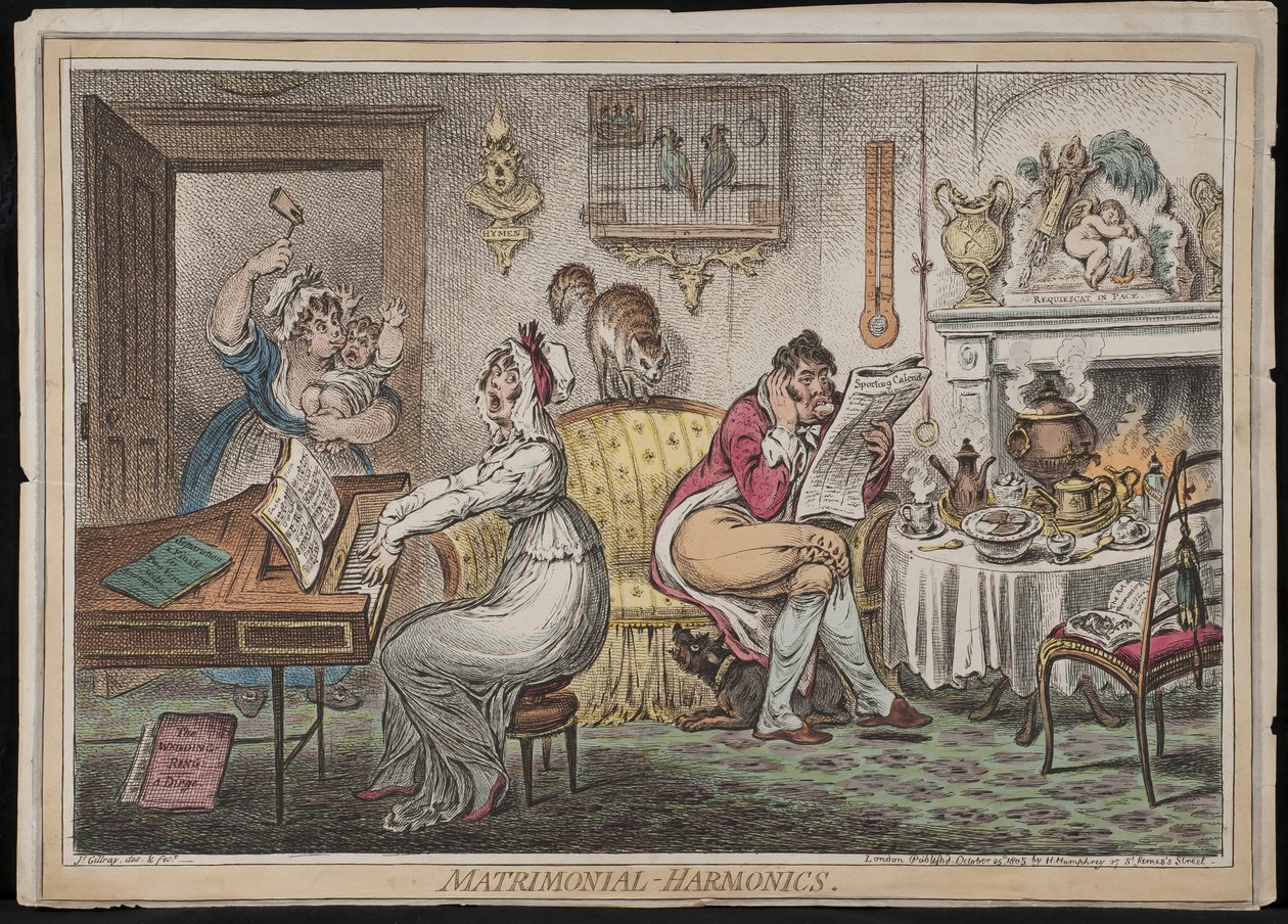 Matrimonial Harmonics, julkaisija Hannah Humphrey, 1805 (käsinvärinen etsaus) tekijältä James Gillray