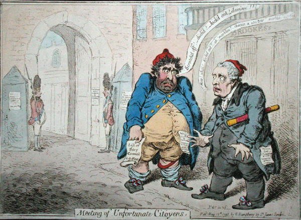 Meeting of Fortunate Citoyens, julkaisija Hannah Humphrey vuonna 1798 (käsinvärinen etsaus) tekijältä James Gillray