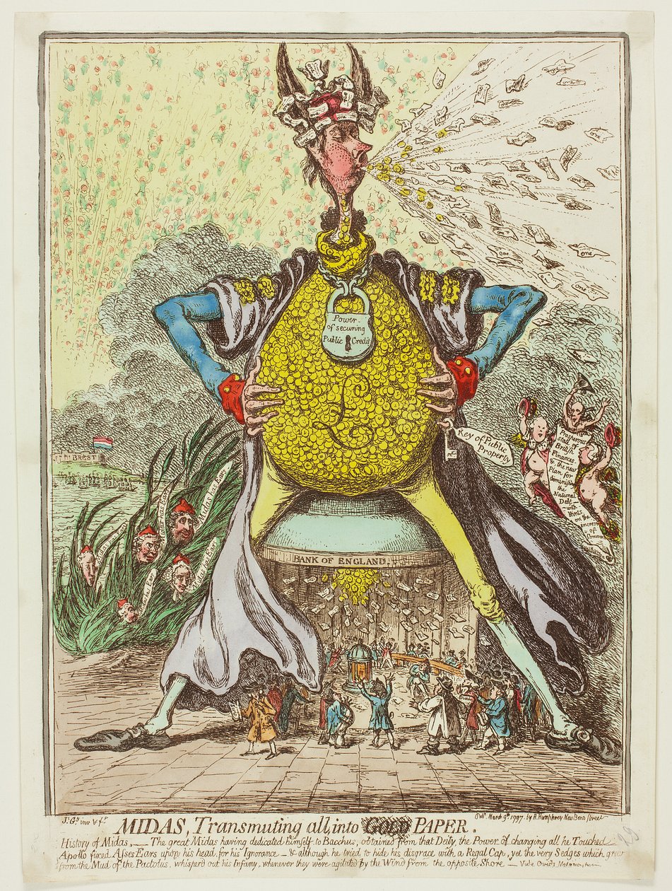 Midas, joka muuttaa kaiken paperiksi. tekijältä James Gillray