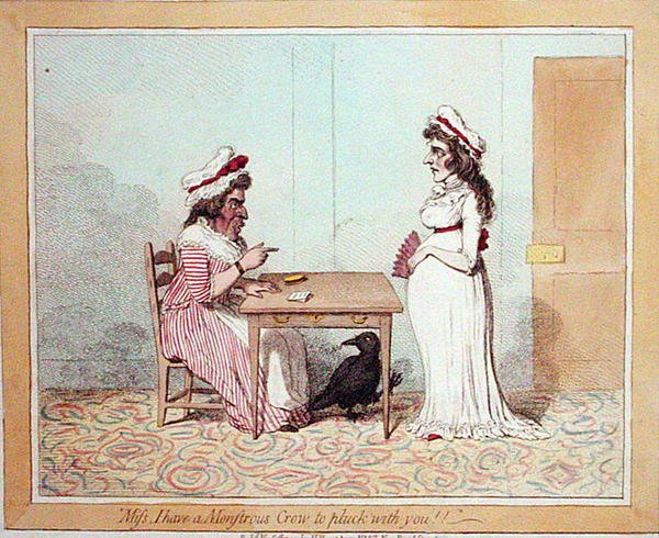 "Neiti minulla on hirviömäinen varis kynittävänä kanssasi", julkaisi Hannah Humphrey vuonna 1794 (käsinvärinen etsaus) tekijältä James Gillray