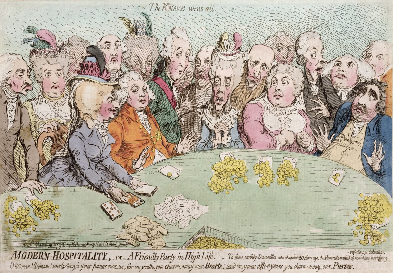 Modern Hospitality tai A Friendly Party in High Life, julkaissut Hannah Humphrey vuonna 1792 (käsinvärinen etsaus) tekijältä James Gillray