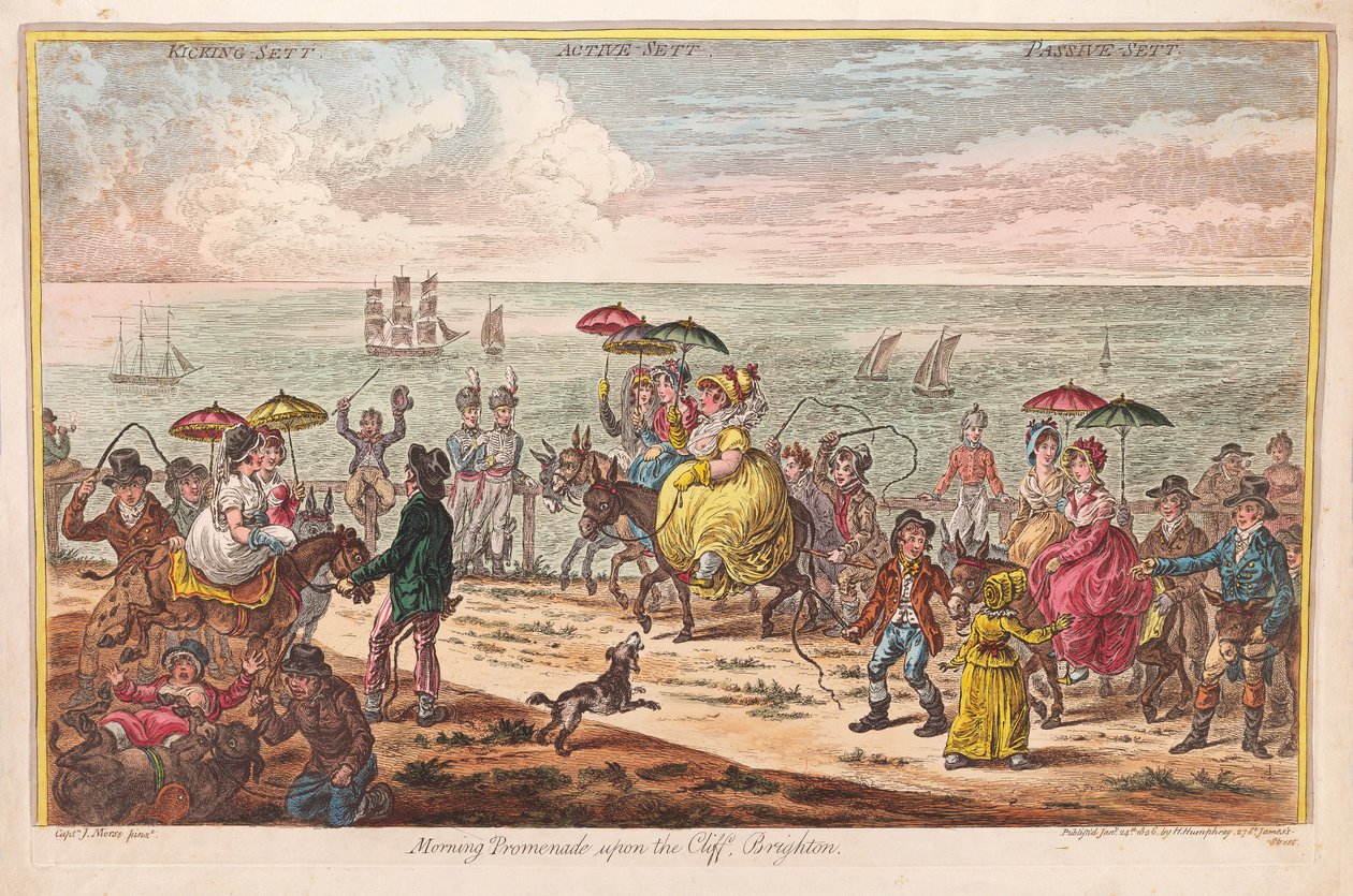 Morning Promenade upon the Cliff, Brighton, kapteeni J. Morsen jälkeen, pub. 1806 (käsinvärinen kaiverrus) tekijältä James Gillray