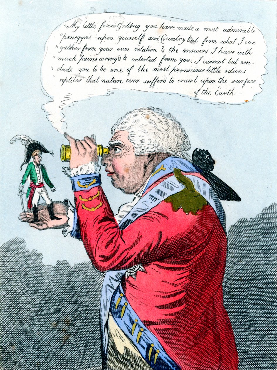 Napoleon ja kuningas George III Gulliverina ja Brobdingnagin kuninkaana, heinäkuu 1803 tekijältä James Gillray