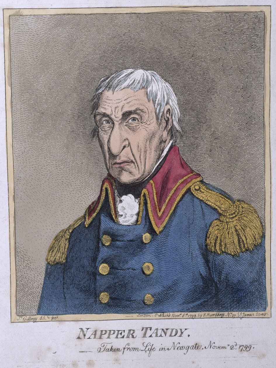 Hannah Humphreyn vuonna 1799 julkaisema Napper Tandy (1740-1803) (käsinvärinen etsaus) tekijältä James Gillray