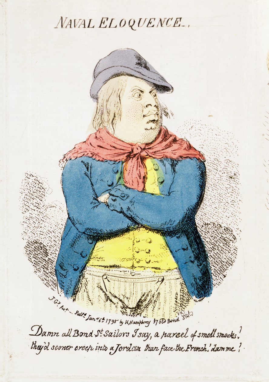 Naval Eloquence, julkaissut Hannah Humphrey vuonna 1795, käsinväritetty kaiverrus, yksityiskohta vuodelta 191281. tekijältä James Gillray