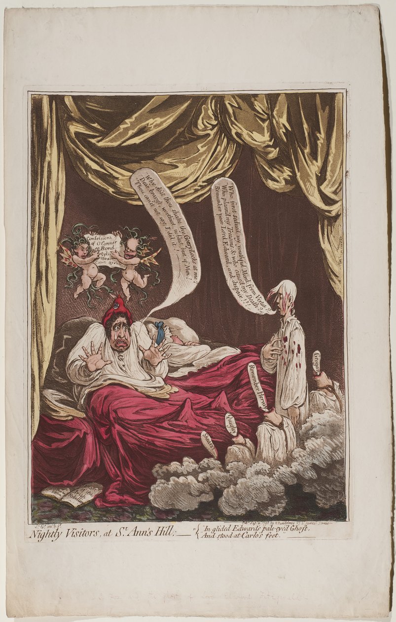 Yölliset vierailijat St Anns Hillissä, 1798 tekijältä James Gillray