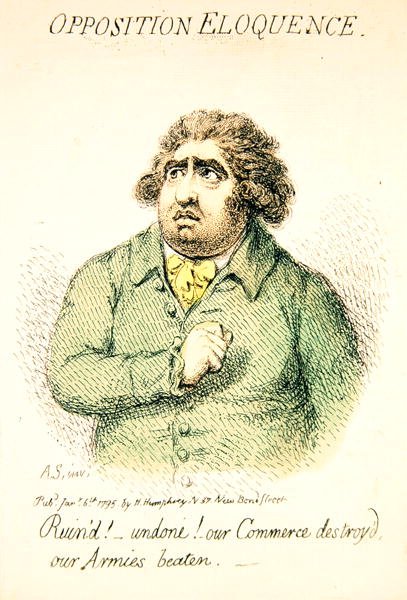 Opposition Eloquence, julkaissut Hannah Humphrey vuonna 1795 (käsinvärinen kaiverrus) (yksityiskohta 191281) tekijältä James Gillray