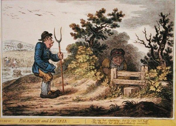Palemon ja Lavinia, julkaissut Hannah Humphrey vuonna 1805 (käsinvärinen etsaus) tekijältä James Gillray