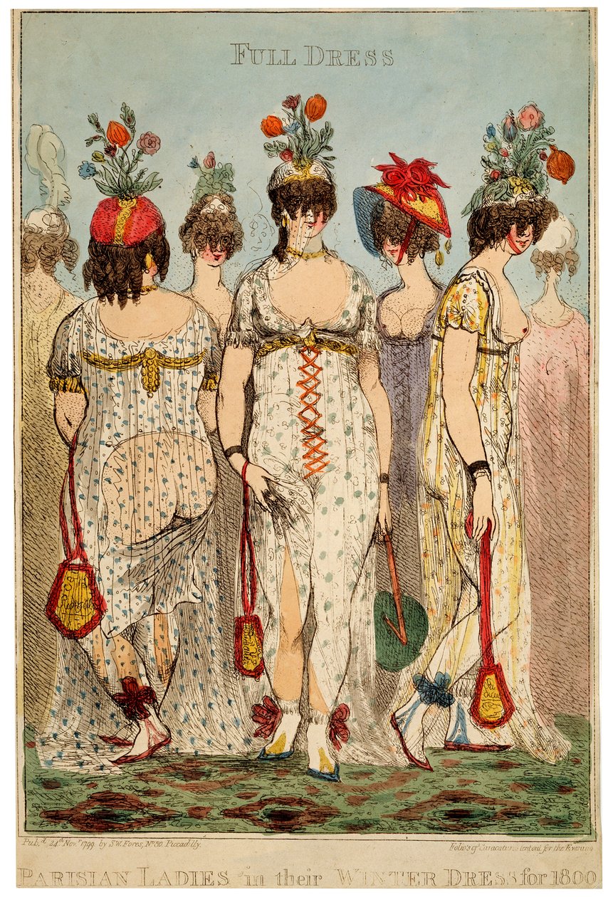 Pariisilaiset naiset talvipukussaan vuosille 1800, 1799. tekijältä James Gillray