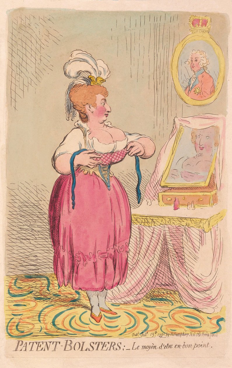 Patent-Bolsters: The Way to Be in Good Point, pub. 1791 (käsinvärinen kaiverrus) tekijältä James Gillray