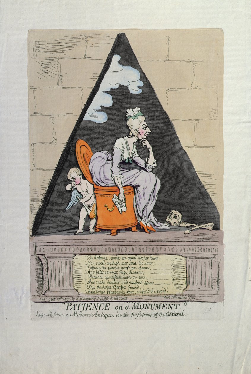 Patience on a Monument, julkaissut Hannah Humphrey vuonna 1791 (käsinvärinen etsaus) tekijältä James Gillray