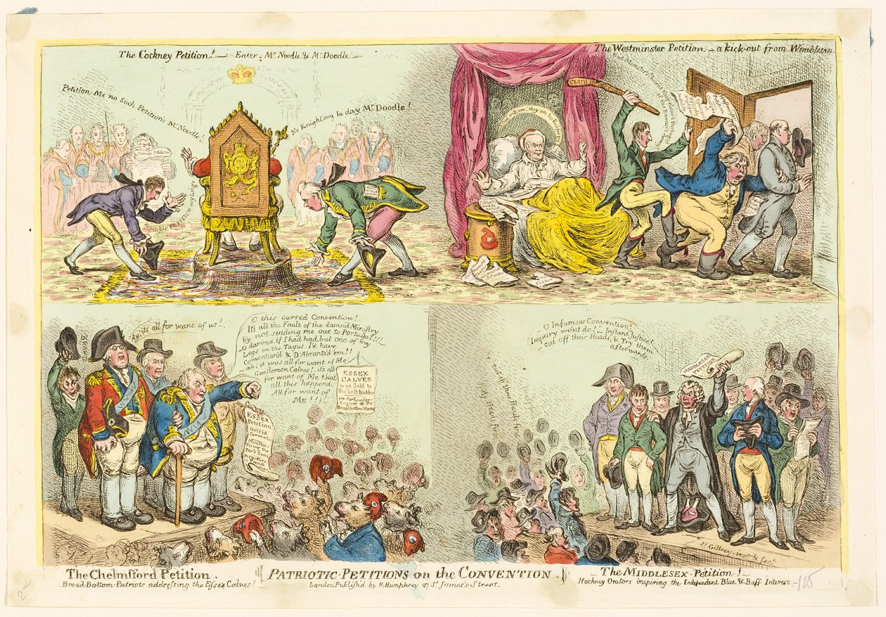 Isänmaalliset vetoomukset valmistelukunnasta tekijältä James Gillray