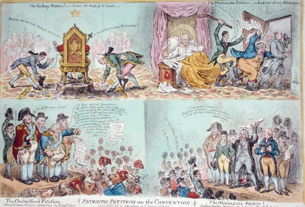 Patriotic Petitions on the Convention, julkaisija Hannah Humphrey (käsinvärinen etsaus) tekijältä James Gillray