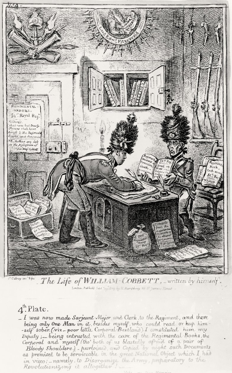 Huonekalut ja erilaiset esineet 1100- ja 1300-luvuilta tekijältä James Gillray