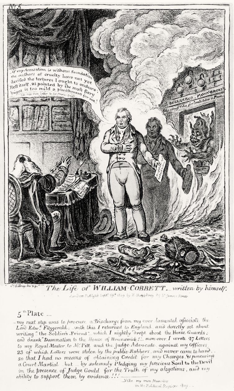 Huonekalut ja erilaiset esineet 1100- ja 1300-luvuilta tekijältä James Gillray
