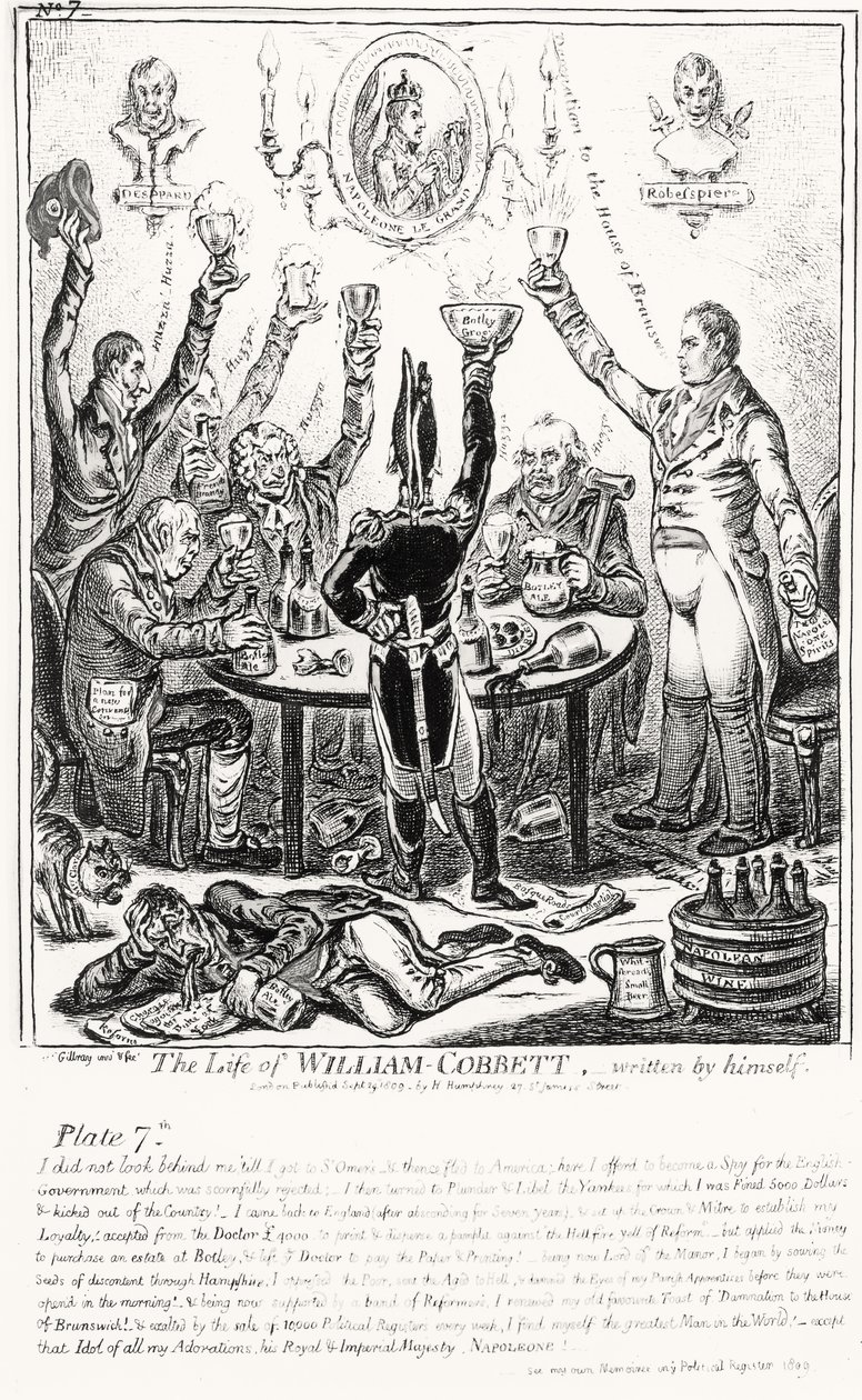 Huonekalut ja erilaiset esineet 1100- ja 1300-luvuilta tekijältä James Gillray