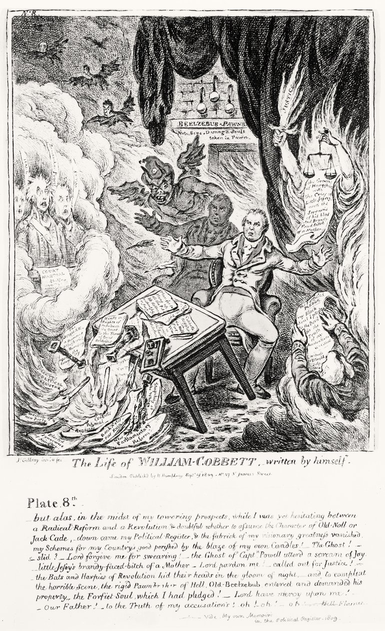 Huonekalut ja erilaiset esineet 1100- ja 1300-luvuilta tekijältä James Gillray