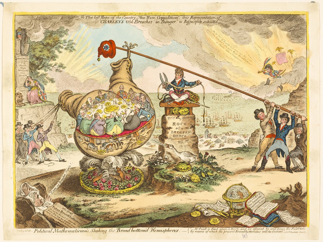 Poliittisen matemaatikon, joka ravistelee leveän pohjan pallonpuoliskoja... tekijältä James Gillray