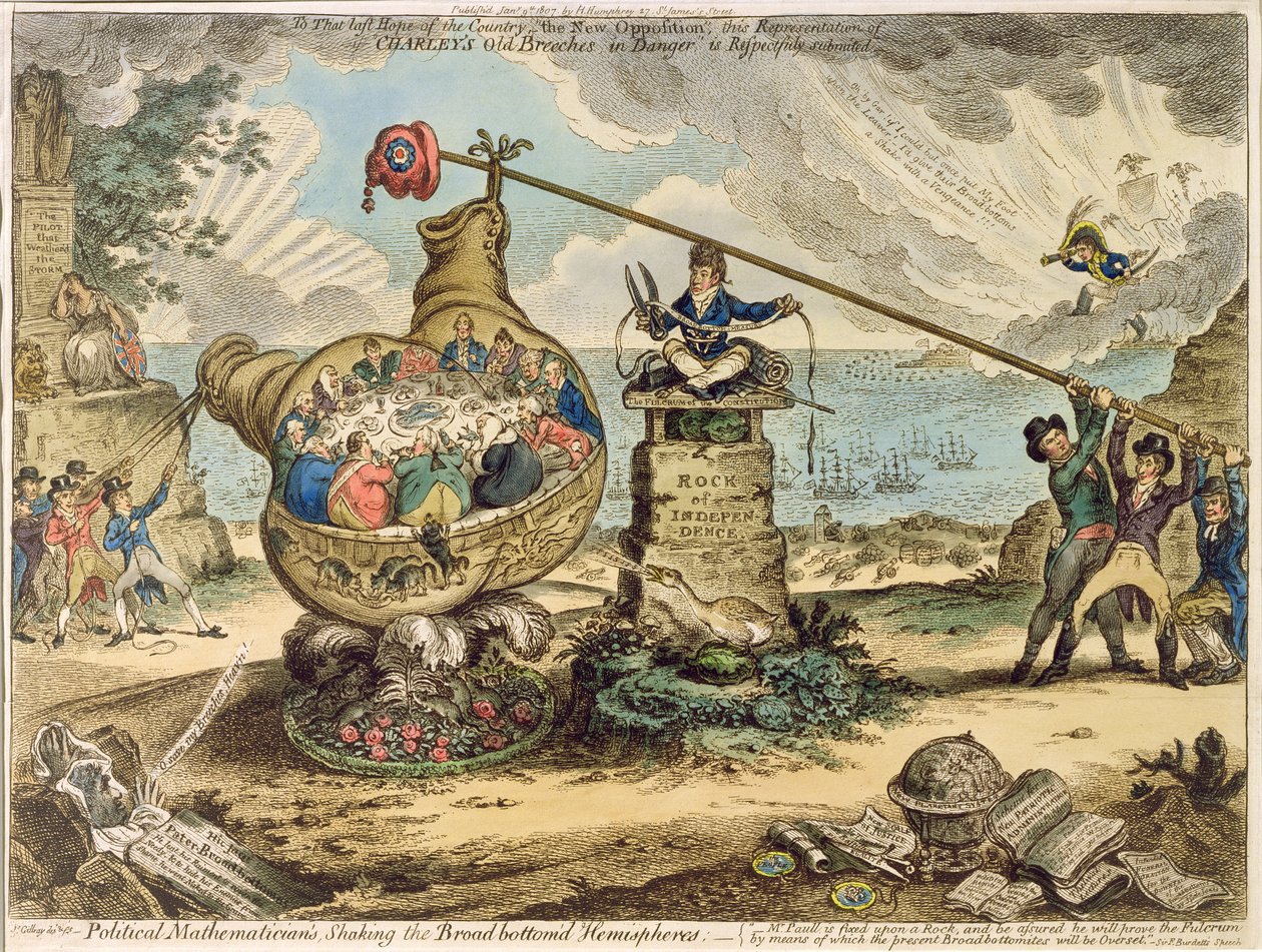 Hannah Humphreyn vuonna 1807 julkaisema Political Mathemematicians Shaking the Broadbottom