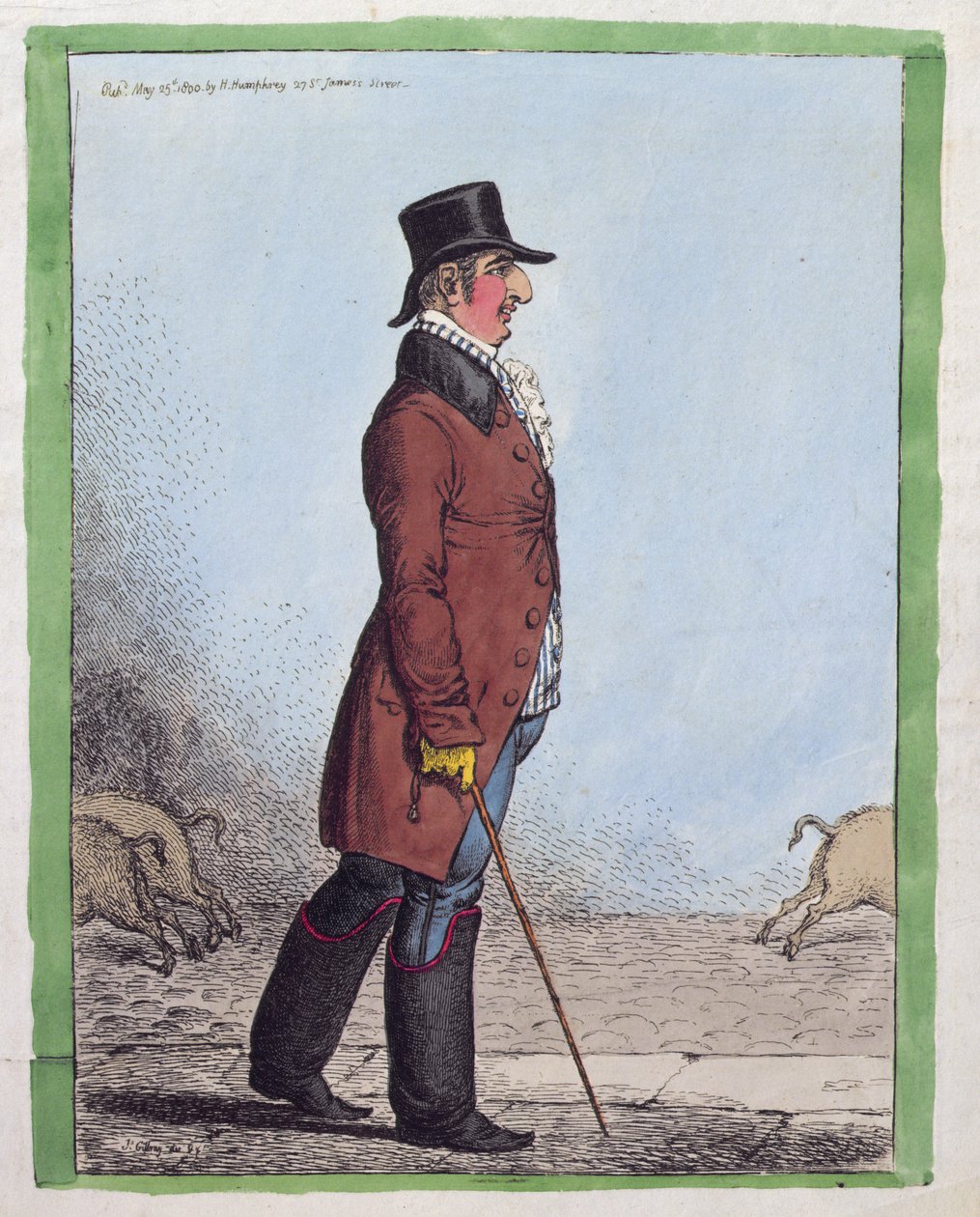 Hannah Humphreyn vuonna 1800 julkaisema Charles Howardin, Norfolkin herttuan (1746-1815) muotokuva (käsinvärinen etsaus) tekijältä James Gillray