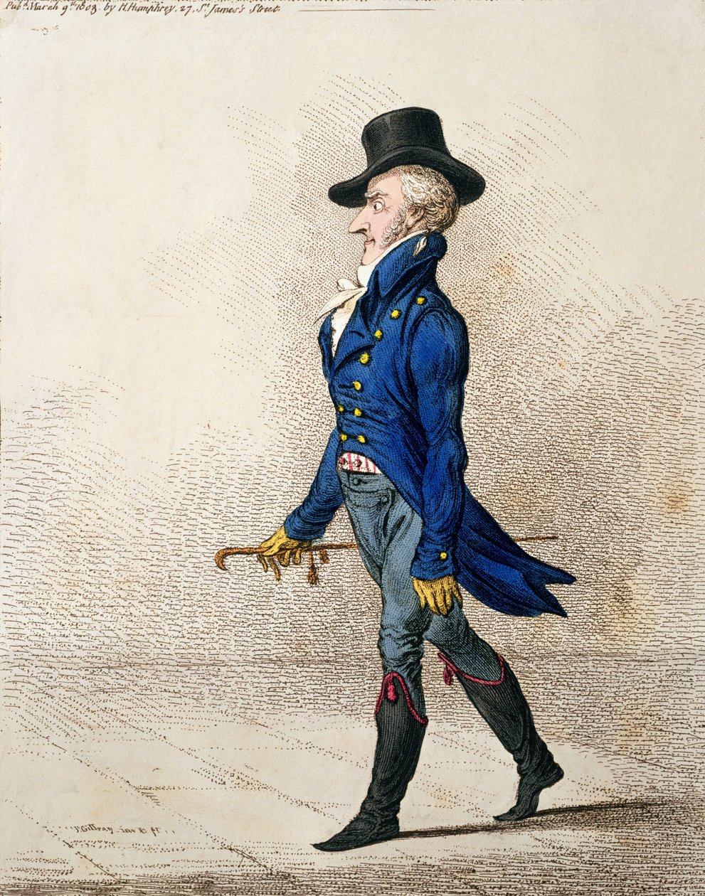Miehen muotokuva, Hannah Humphreyn vuonna 1803 julkaisema (käsinvärinen etsaus) tekijältä James Gillray