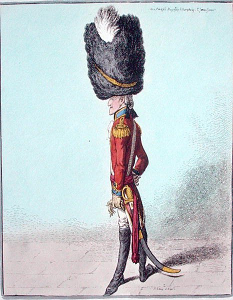 Upseerin muotokuva, Hannah Humphreyn vuonna 1800 julkaisema (käsinvärinen etsaus) tekijältä James Gillray