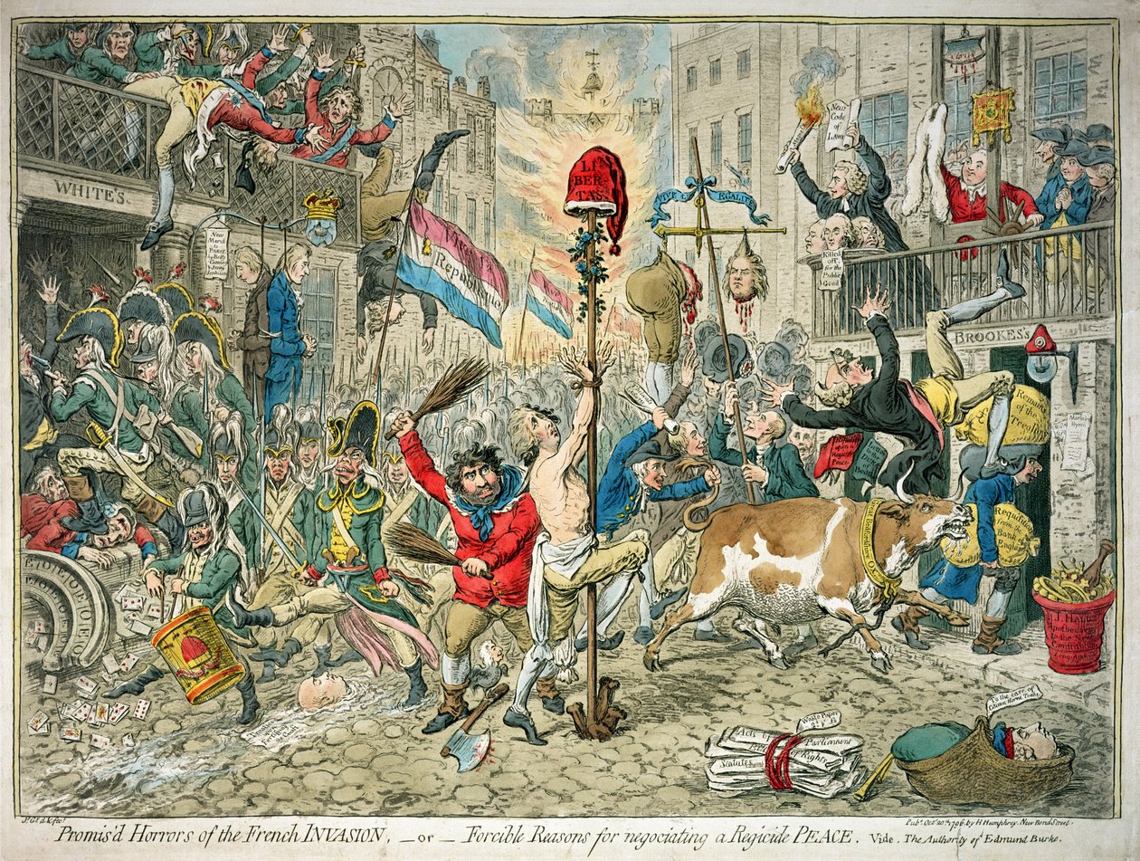 Luvattuja kauhuja Ranskan invaasiosta, julkaisija Hannah Humphrey. tekijältä James Gillray