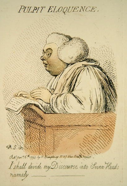 Pulpit Eloquence, julkaissut Hannah Humphrey vuonna 1795 (käsinvärinen kaiverrus) (yksityiskohta 191281) tekijältä James Gillray