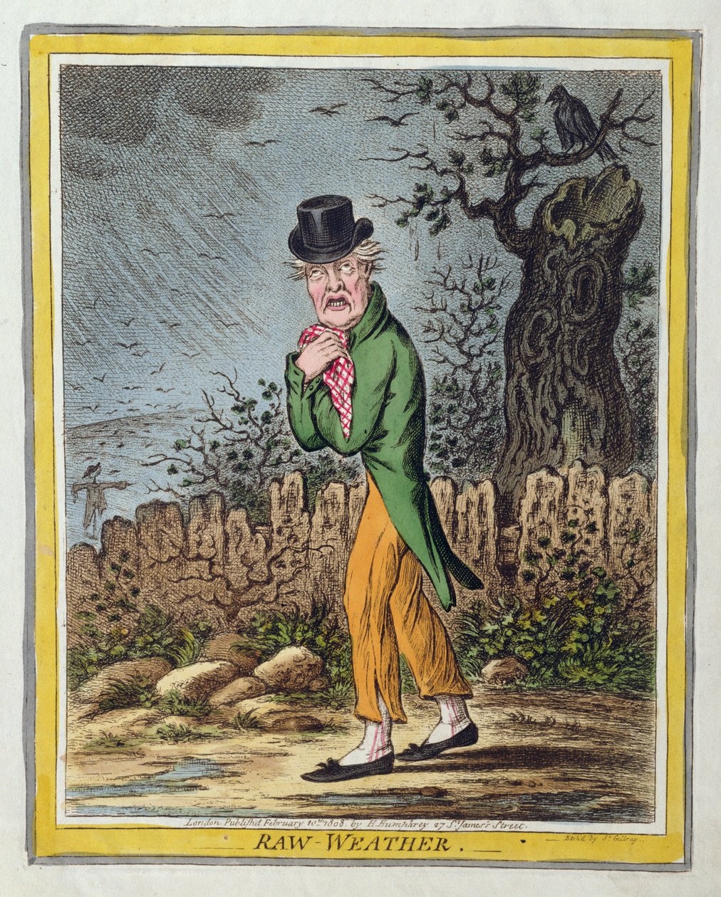 Raw Weather, julkaissut Hannah Humphrey vuonna 1808 (käsinvärinen etsaus) tekijältä James Gillray