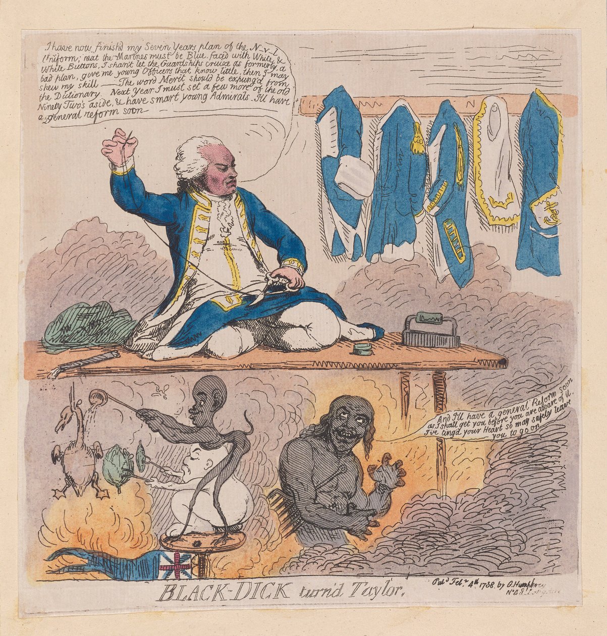 Richard Howe, 1. jaarli Howe (Black-Dick turnd taylor), pub. 1788 (käsin väritetty kaiverrus) tekijältä James Gillray