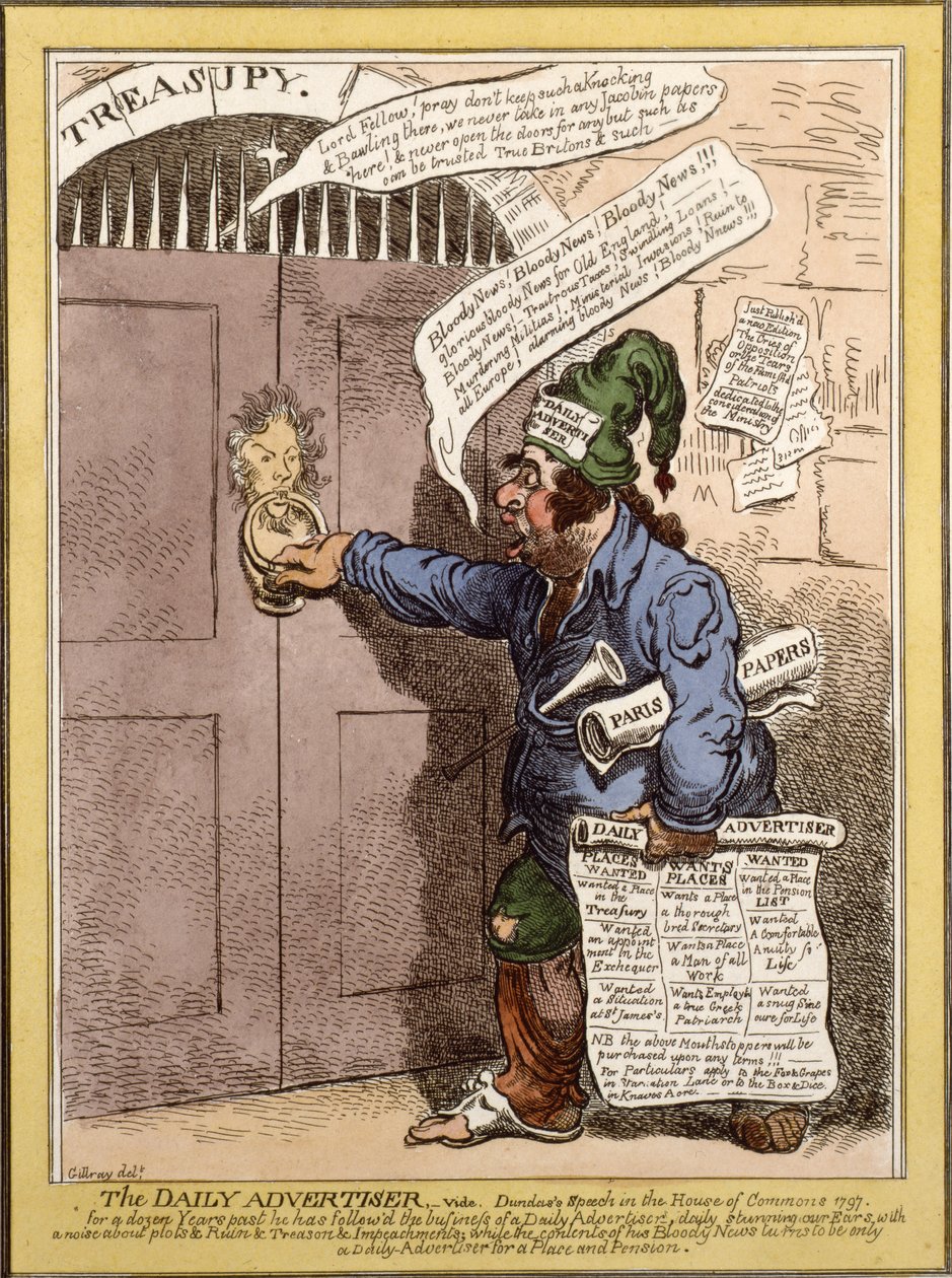Huonekalut ja erilaiset esineet 1100- ja 1300-luvuilta tekijältä James Gillray