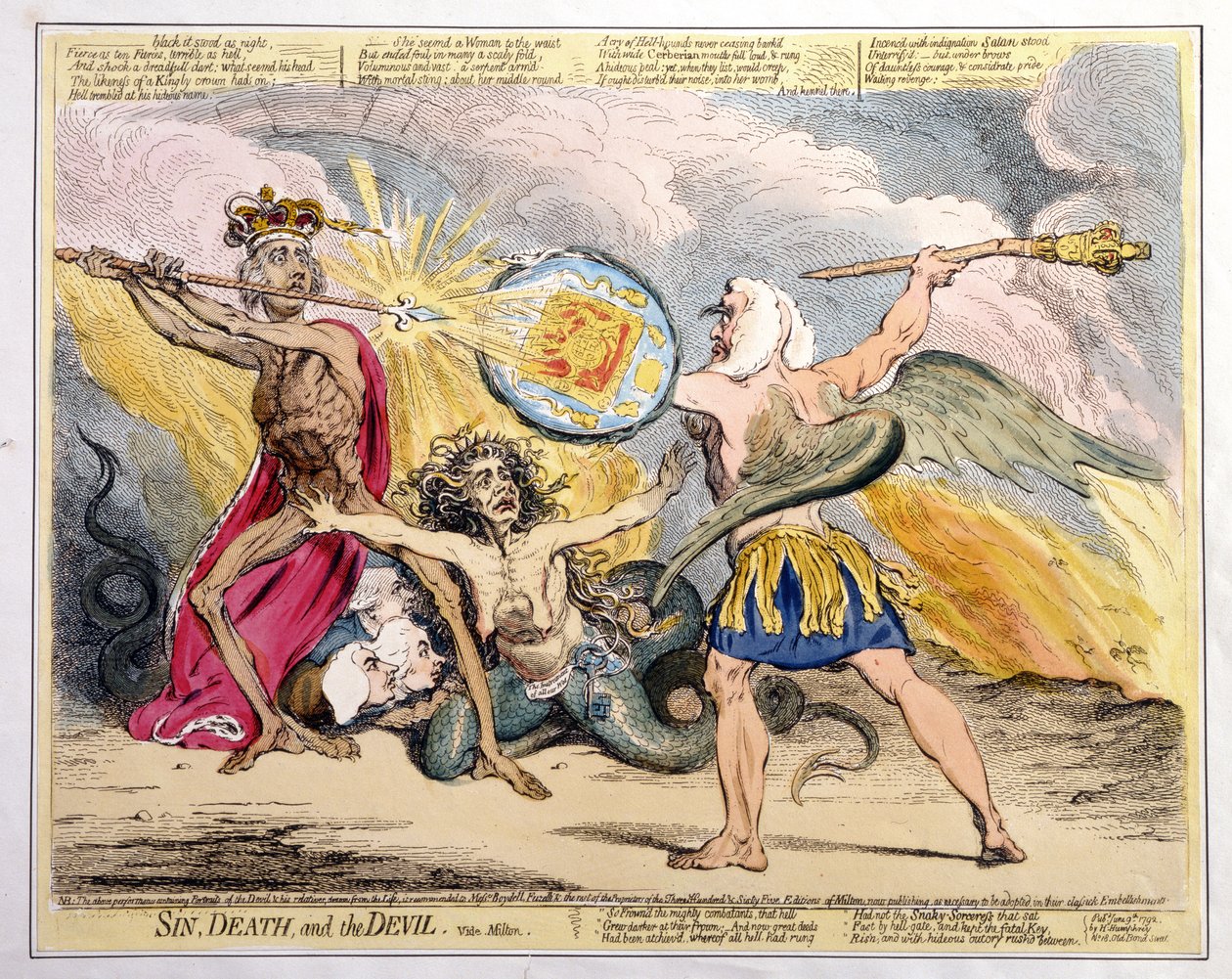 Sin, kuolema ja paholainen, julkaissut Hannah Humphrey vuonna 1792 (käsinvärinen etsaus) tekijältä James Gillray