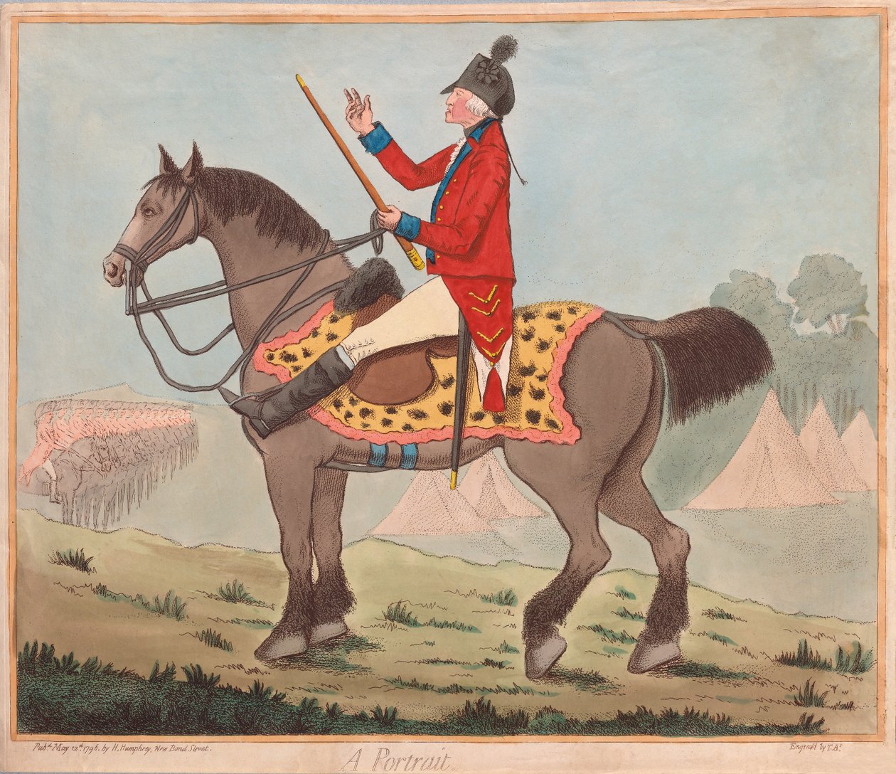 Sir David Dundas (1735 - 1820) - Muotokuva, pubi. 1796 (käsinvärinen kaiverrus) tekijältä James Gillray