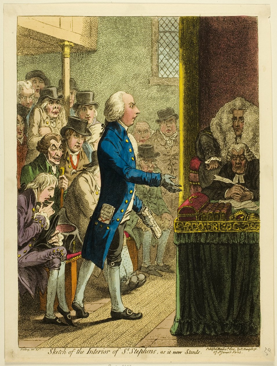 Luonnos St. Stephensin sisätiloista nykyisessä muodossaan. tekijältä James Gillray