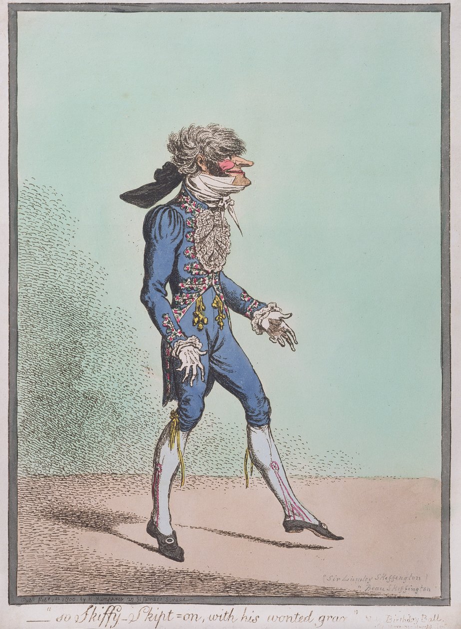 Hannah Humphreyn vuonna 1800 julkaisema "So Skiffy-Skipt-on, hänen tavanomaisella armollaan" (käsinvärinen etsaus) tekijältä James Gillray
